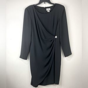 Casual Corner 90s Party Dress Sz 8 Black Long Sleeve Faux Wrap Modest Classy